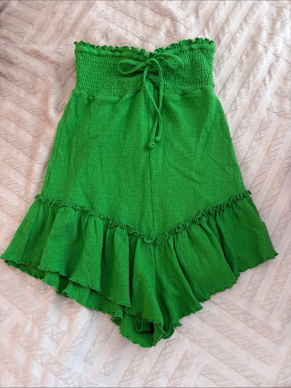 Strapless Ruffle Hem Women’s Shorts - Green